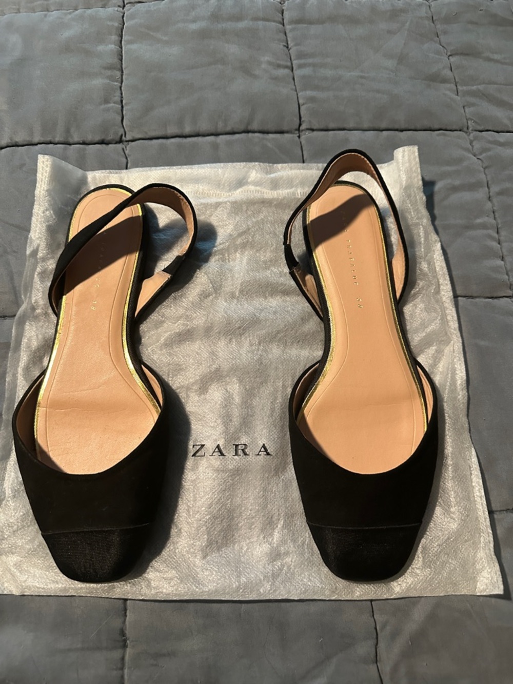 Zara Black Slingback Square-Toe Flats size 38, US 7.5-8